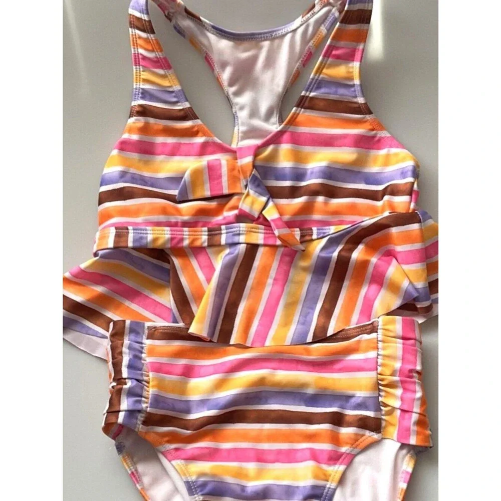 Like New Wonder Nation Girls Striped Tankini Swimming Suit 2 Pc Set UPF 50+